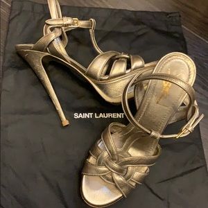 YSL Tribute Heels in rough silver